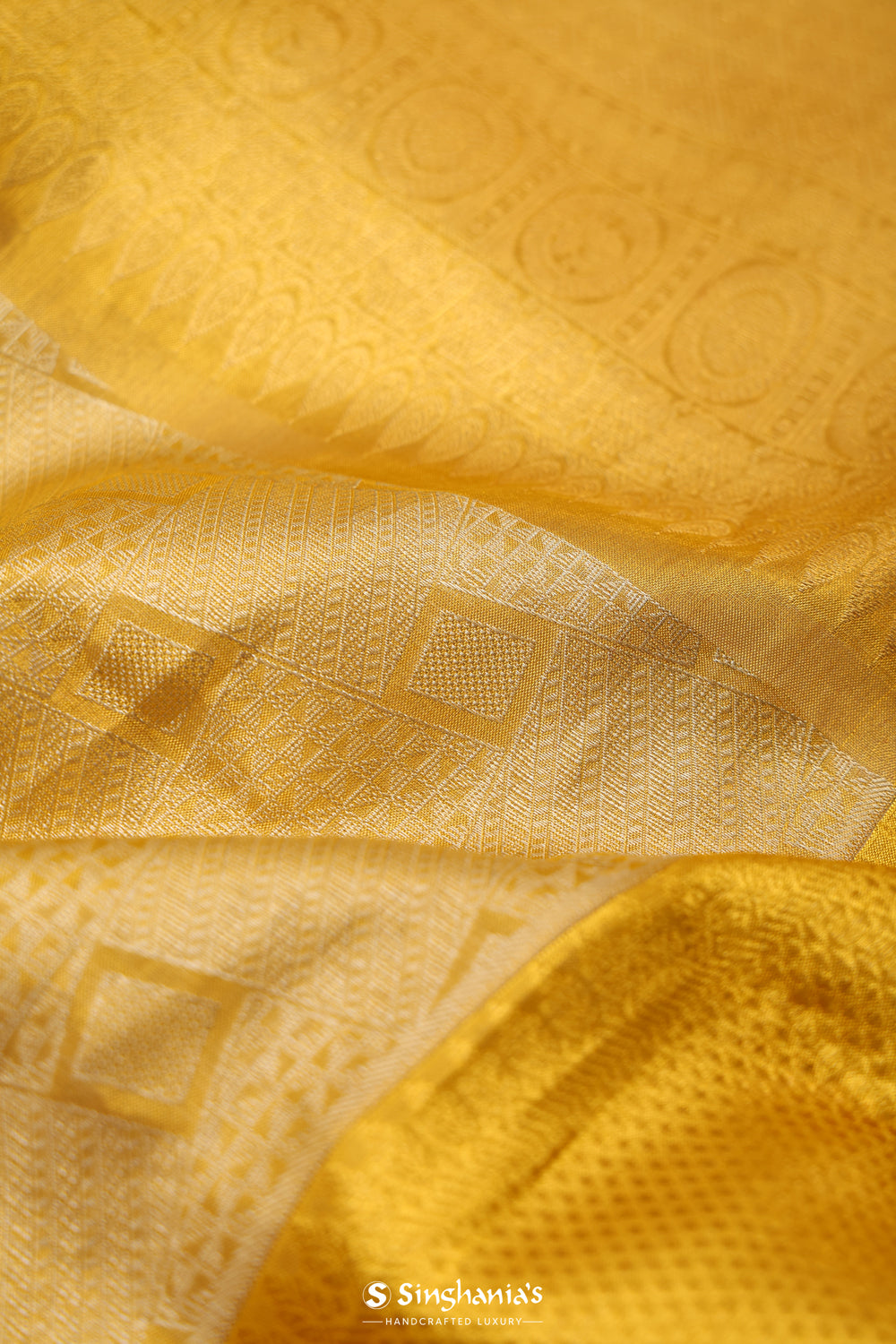 Hansa Yellow Tissue Kanjivaram Saree With Geometrical Weaving