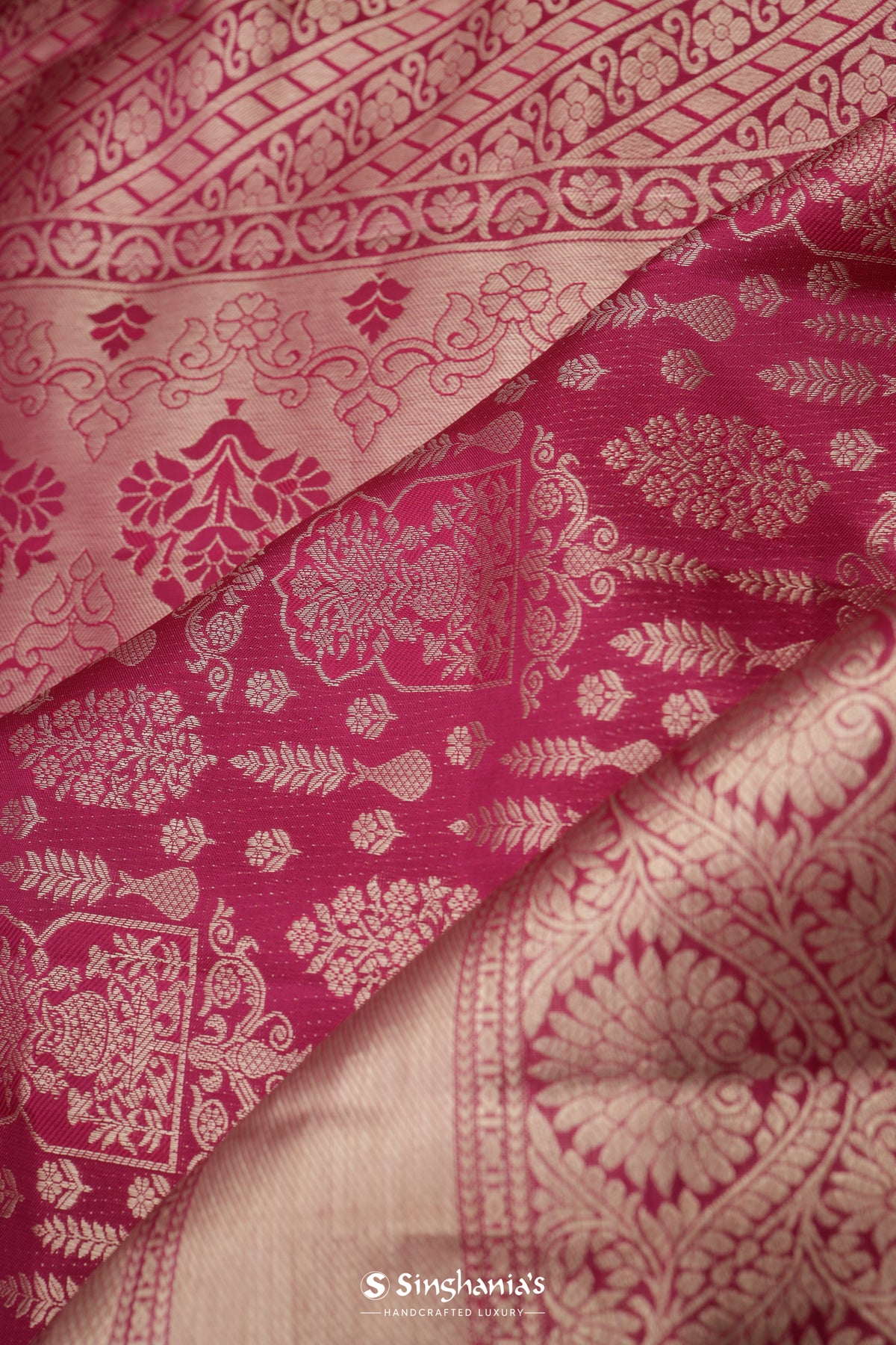 Bright Maroon Kanjivaram Silk Saree With Belt Pattern