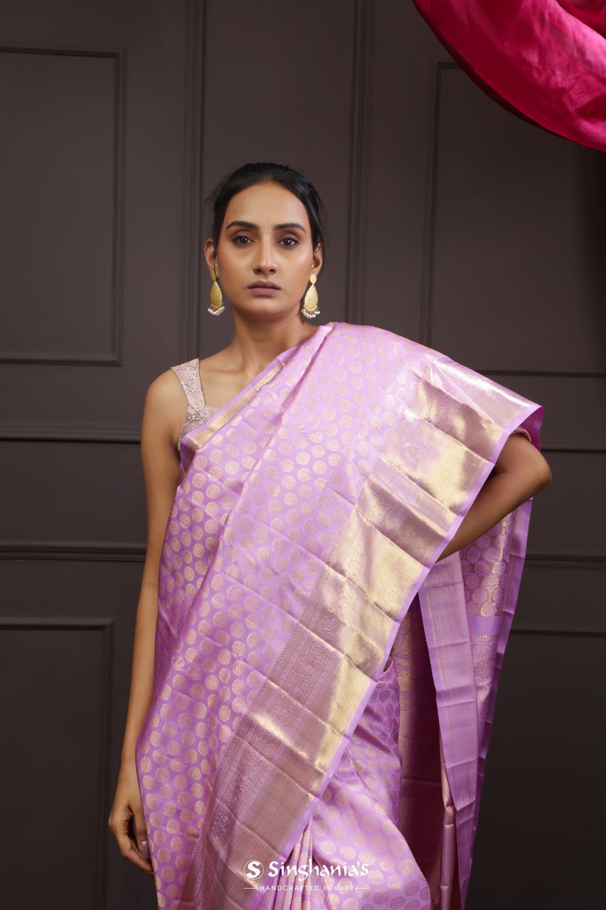 Medium Purple Tissue Kanjivaram Saree With Floral Butta Weaving