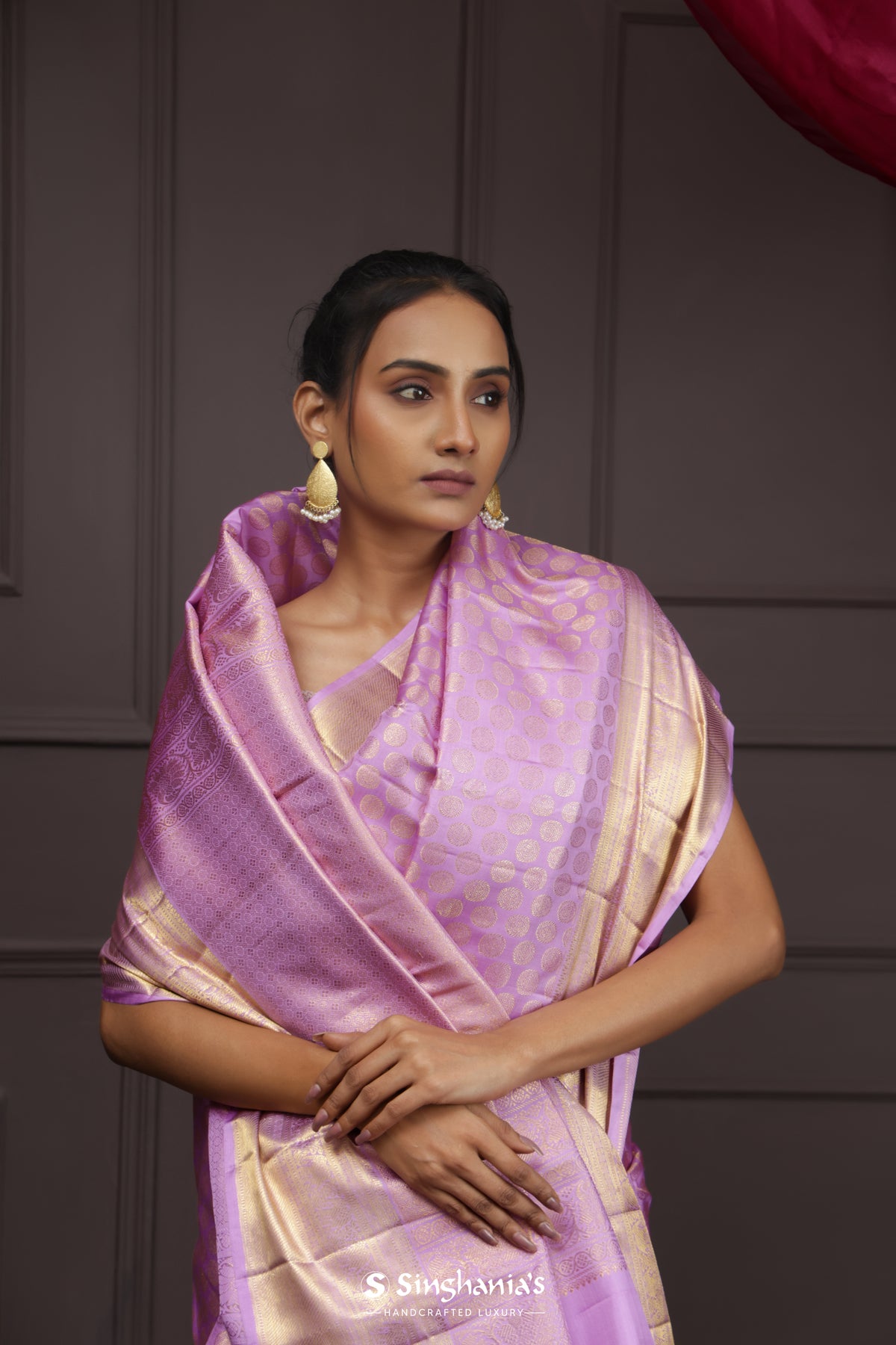 Medium Purple Tissue Kanjivaram Saree With Floral Butta Weaving