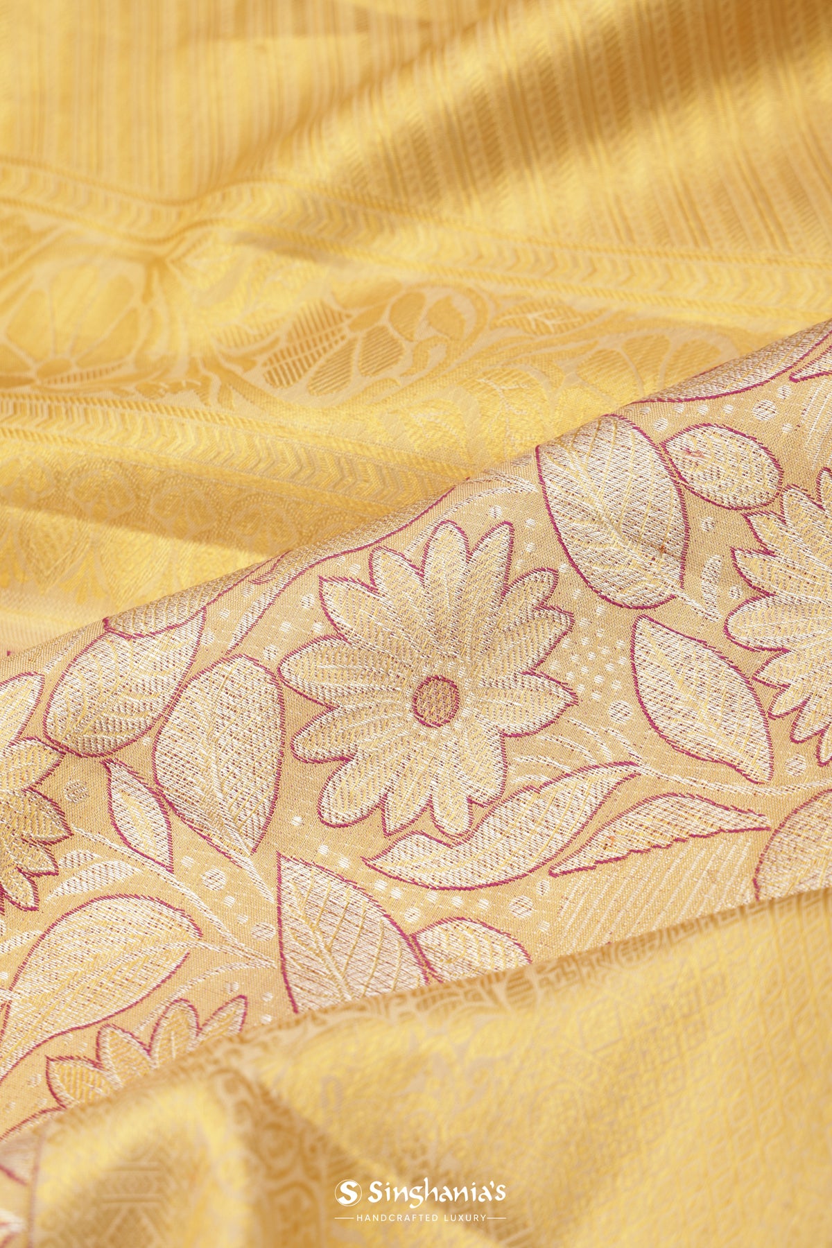 Golden Yellow Tissue Kanjivaram Saree With Floral Jaal Weaving