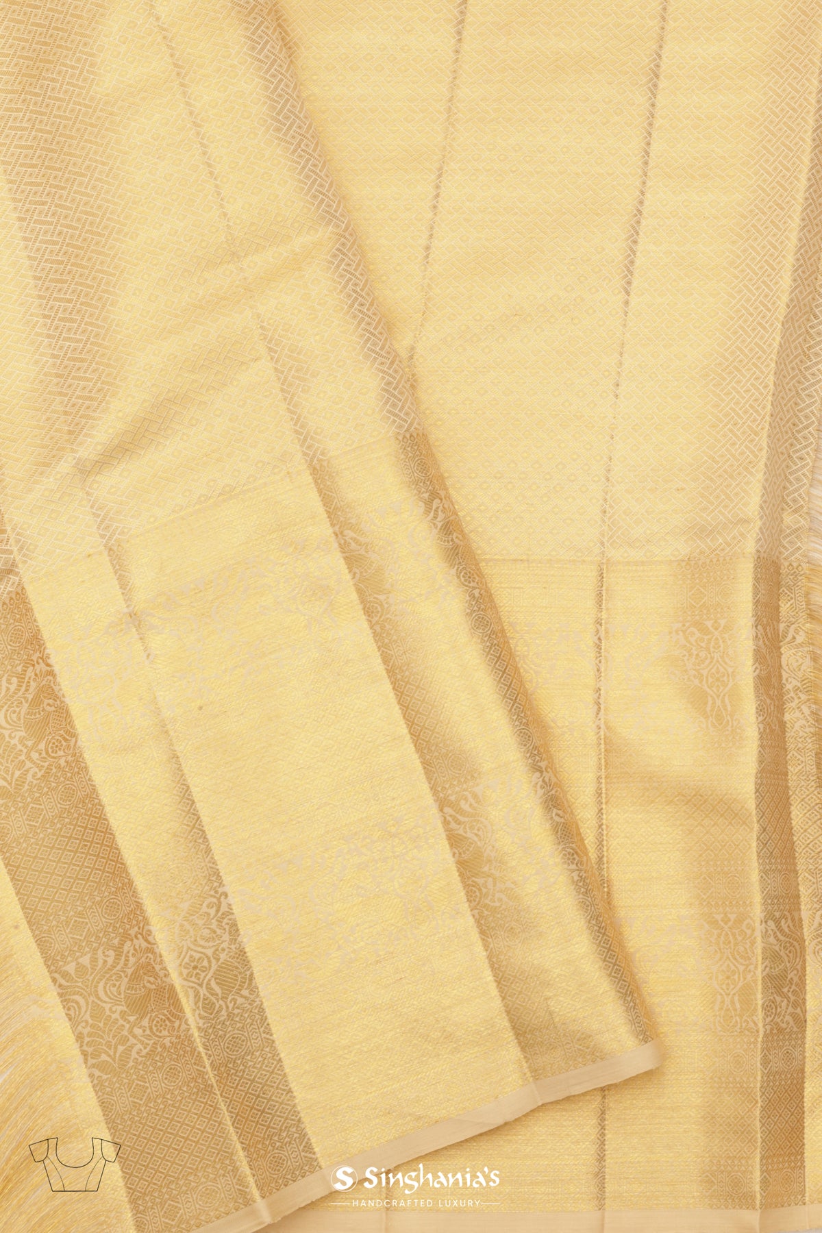 Golden Yellow Tissue Kanjivaram Saree With Floral Jaal Weaving