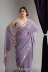 Light Purple Designer Net Saree With Embroidery Border