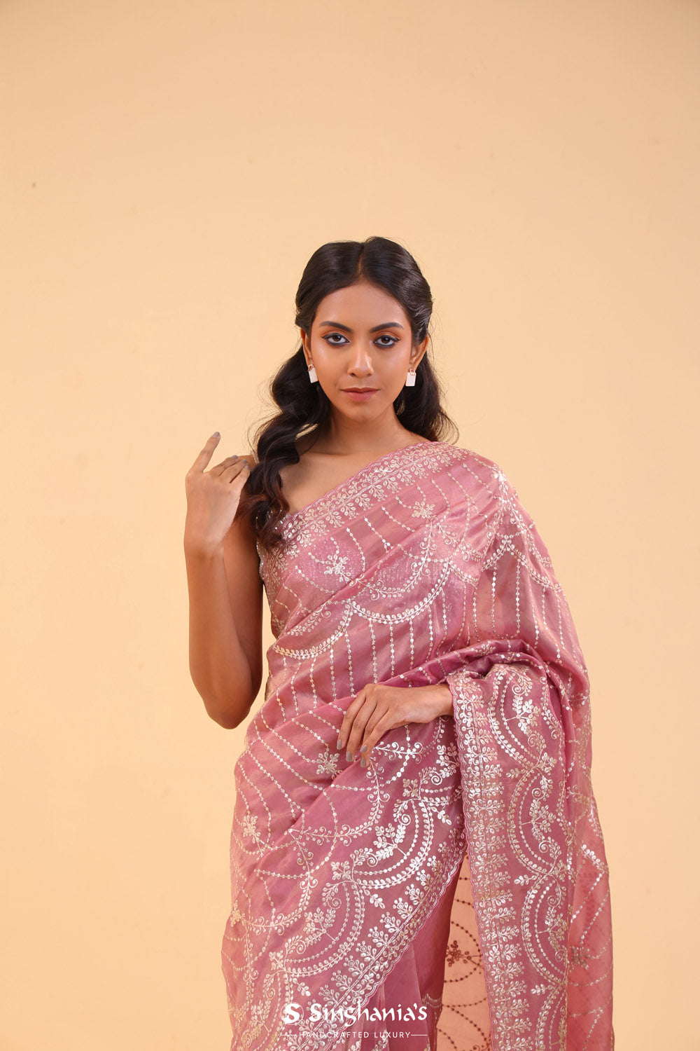 Nadeshiko Pink Tissue Handcrafted Saree