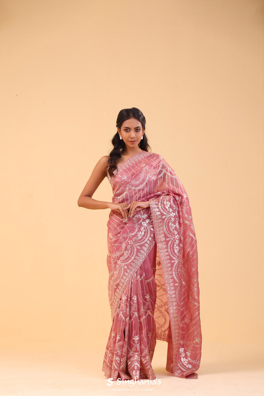 Nadeshiko Pink Tissue Handcrafted Saree