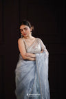 Baby Blue Designer Organza Saree With Hand Embroidery