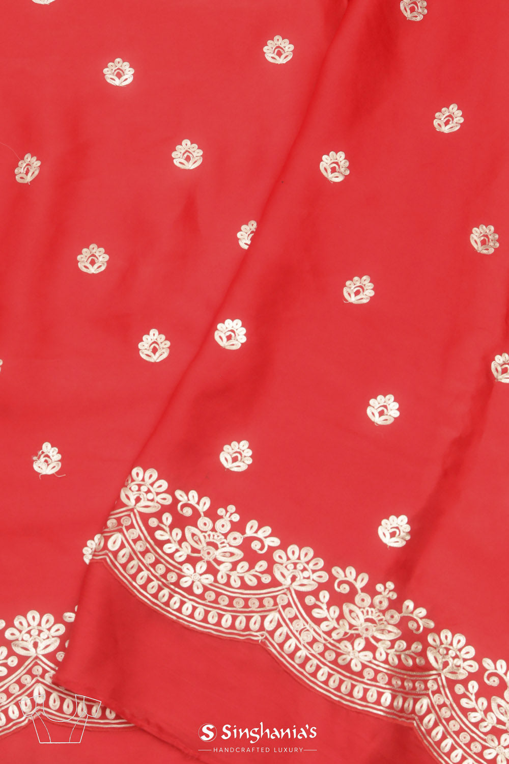 Ajax Red Organza Saree With Floral Jaal Embroidery