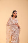 Sand Brown Organza Handcrafted Saree