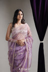 Light Purple Designer Organza Saree With Floral Jaal Embroidery