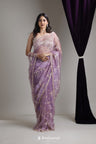 Light Purple Designer Organza Saree With Floral Jaal Embroidery