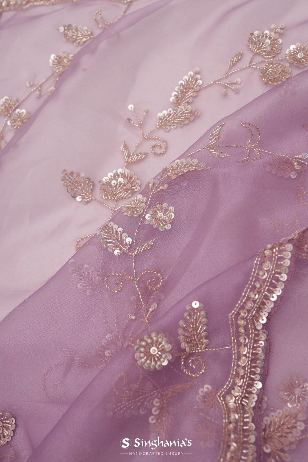 Light Purple Designer Organza Saree With Floral Jaal Embroidery