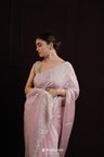 Lemonade Pink Designer Organza Saree With Hand Embroidery