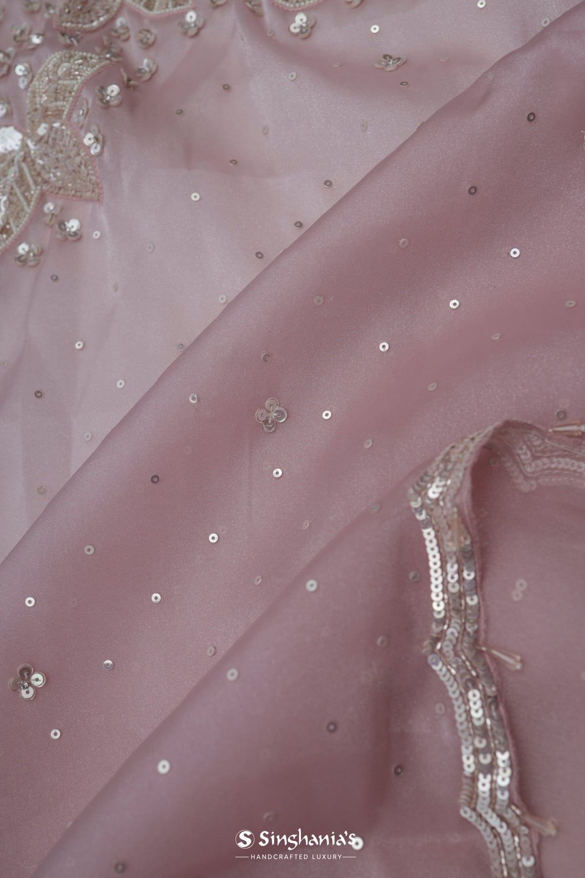 Lemonade Pink Designer Organza Saree With Hand Embroidery