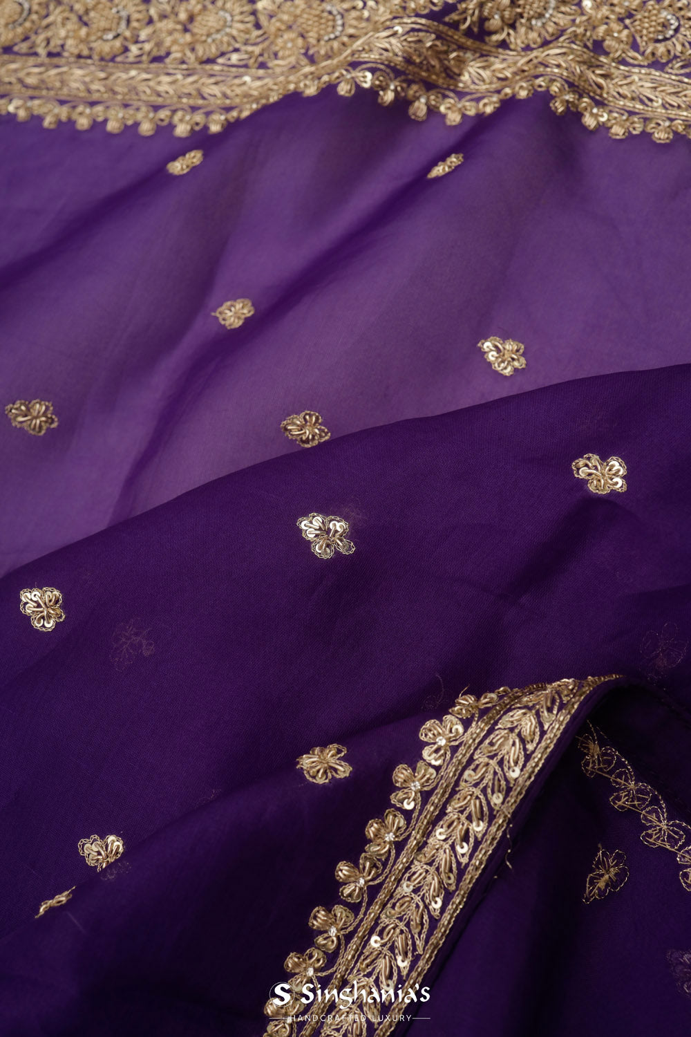 Regalia Purple Designer Organza Saree With Butti Embroidery