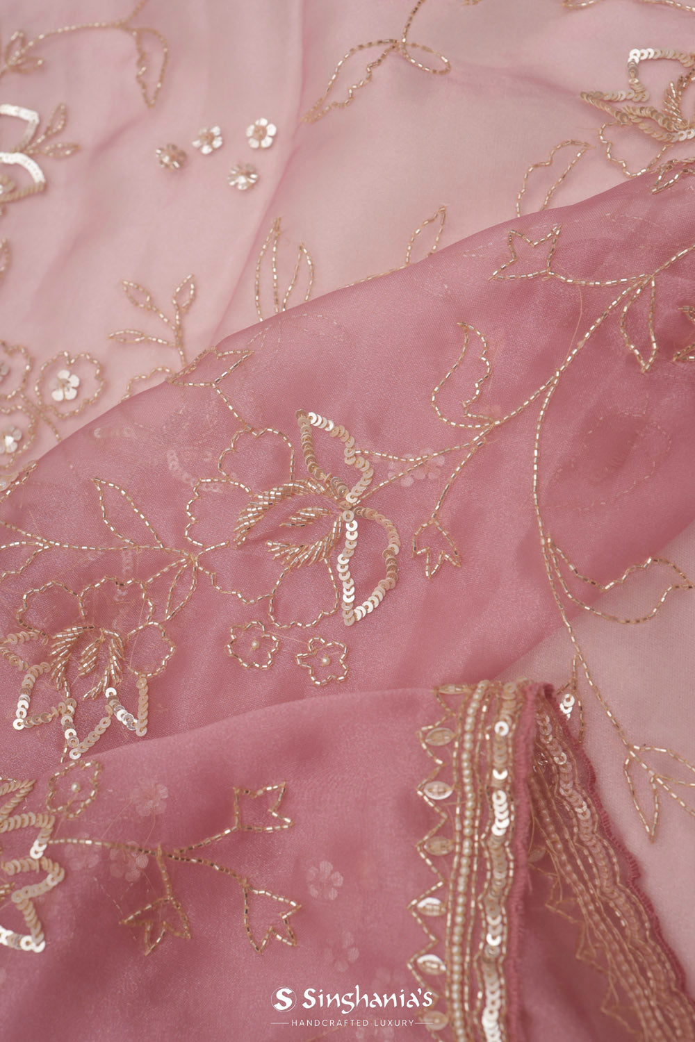 Cameo Pink Organza Saree With Floral Jaal Embroidery