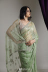 Dark Sea Green Organza Saree With Floral Jaal Embroidery