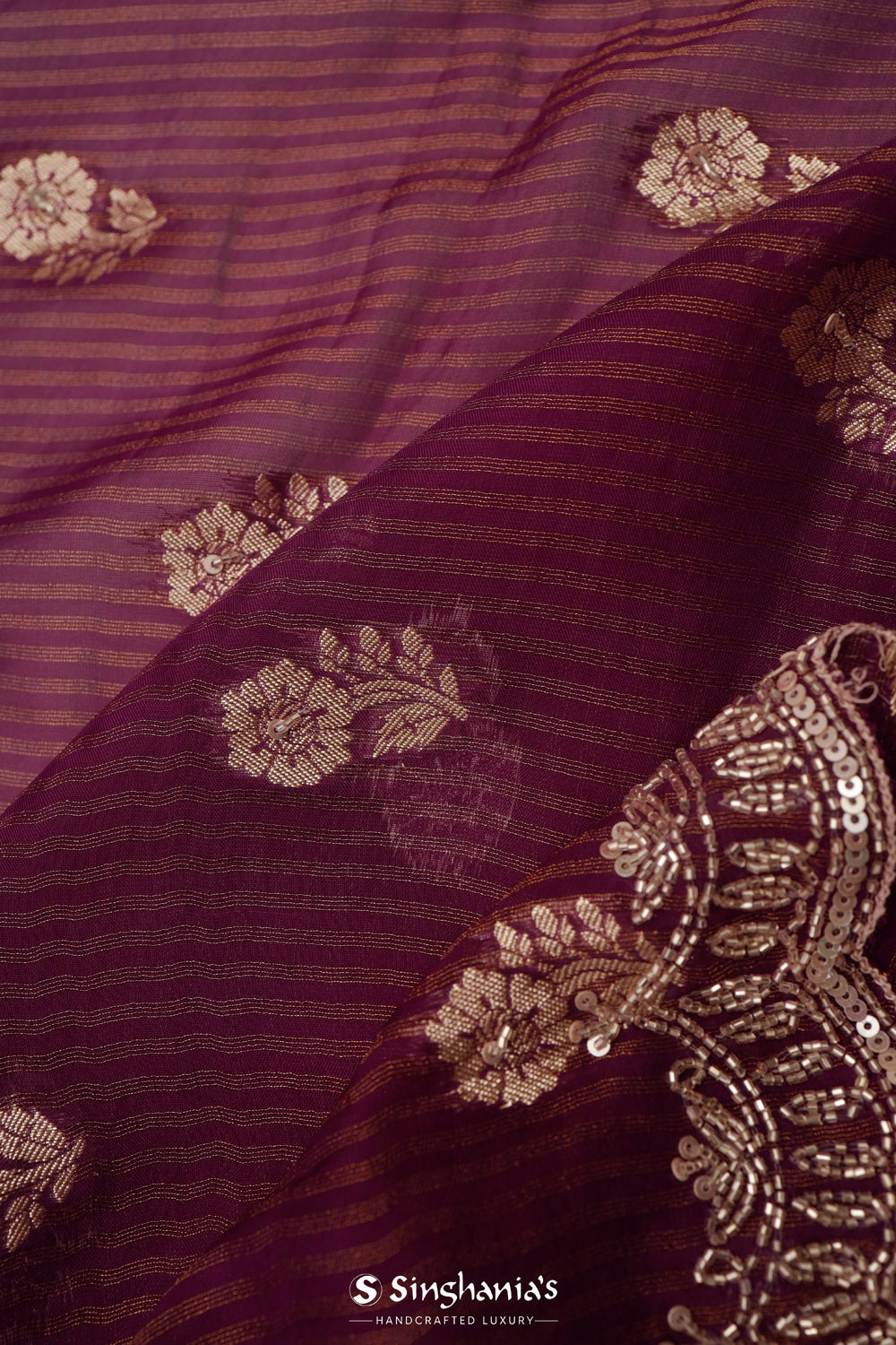 Pansy Purple Designer Tissue Organza Saree With Zari Weaving