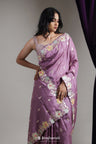 Light Purple Tussar Saree With Zari Embroidery