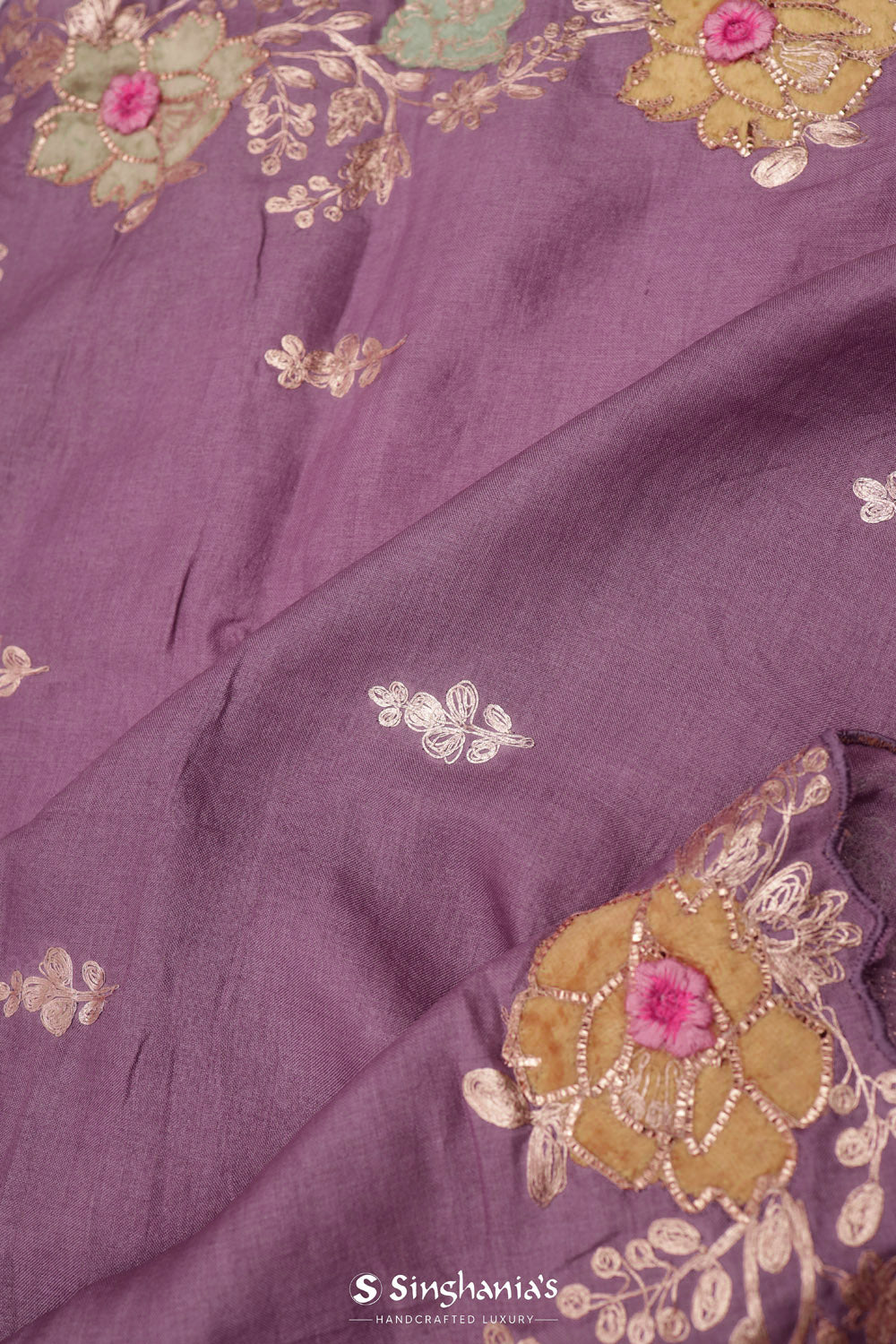 Light Purple Tussar Saree With Zari Embroidery