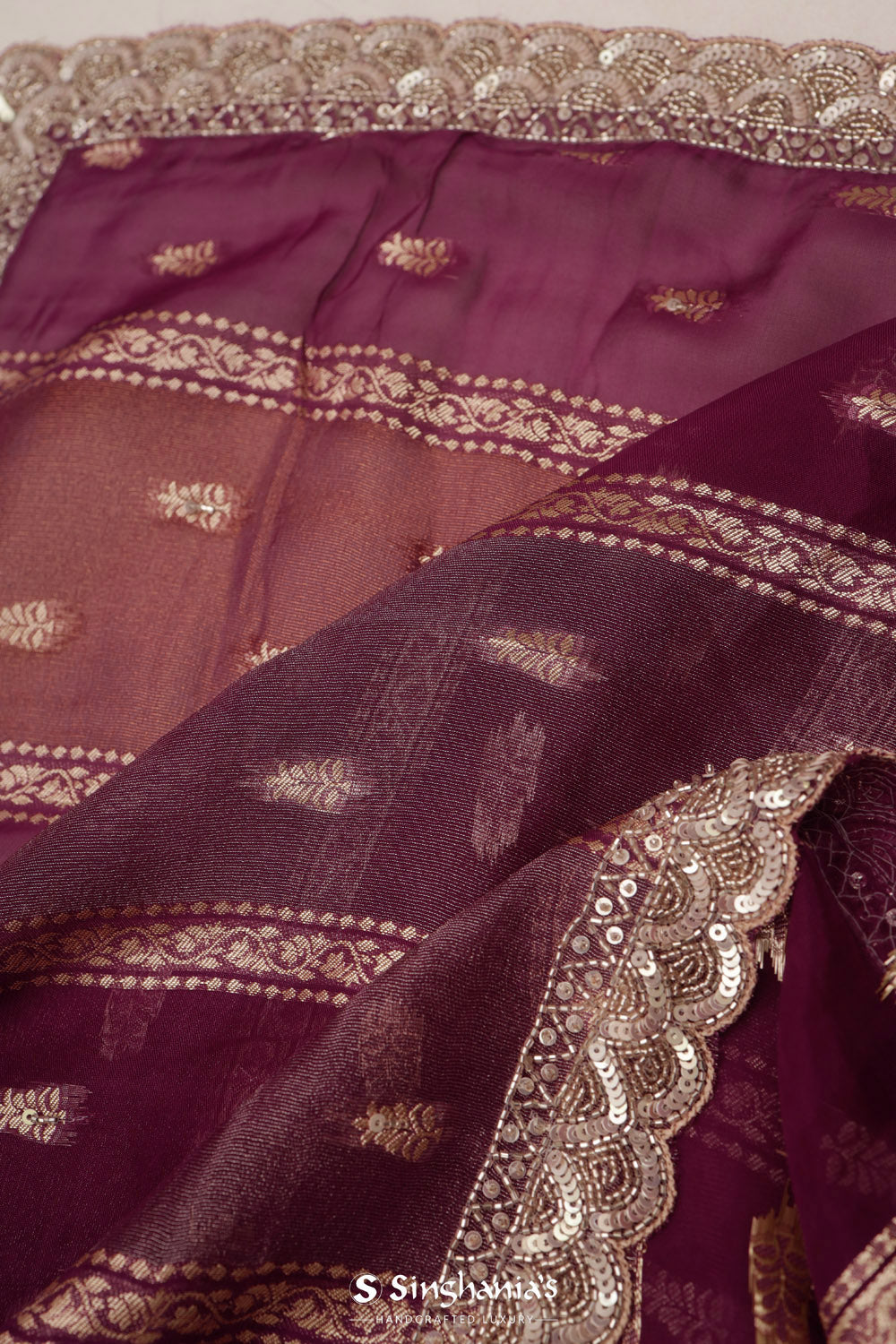 Deep Purple Designer Organza Saree With Zari Weaving