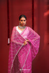 Mexican Pink Handcrafted Organza Saree