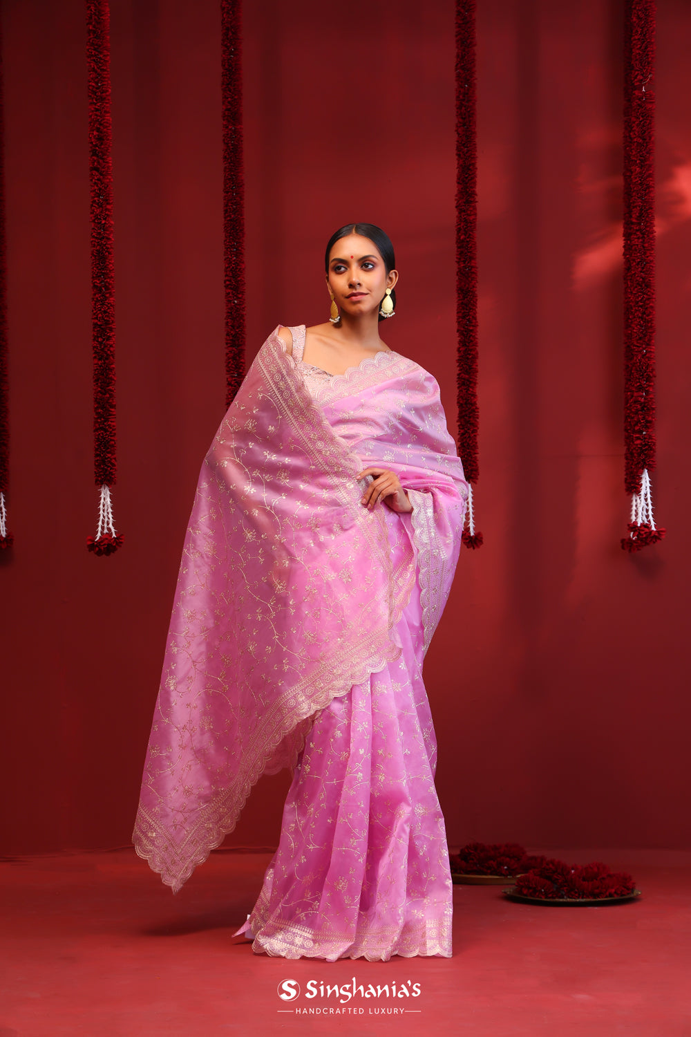 French Mauve Handcrafted Organza Saree