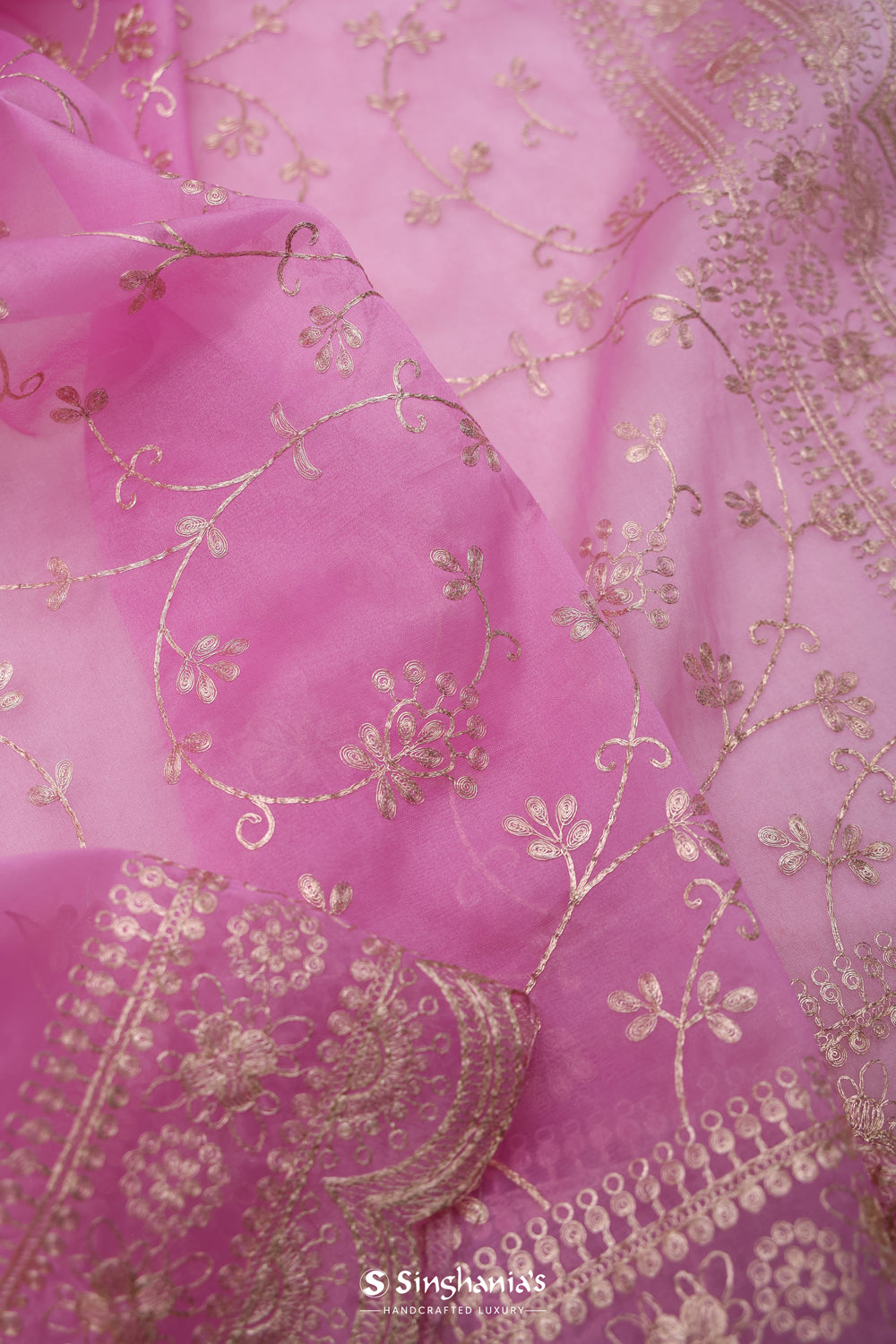 French Mauve Handcrafted Organza Saree