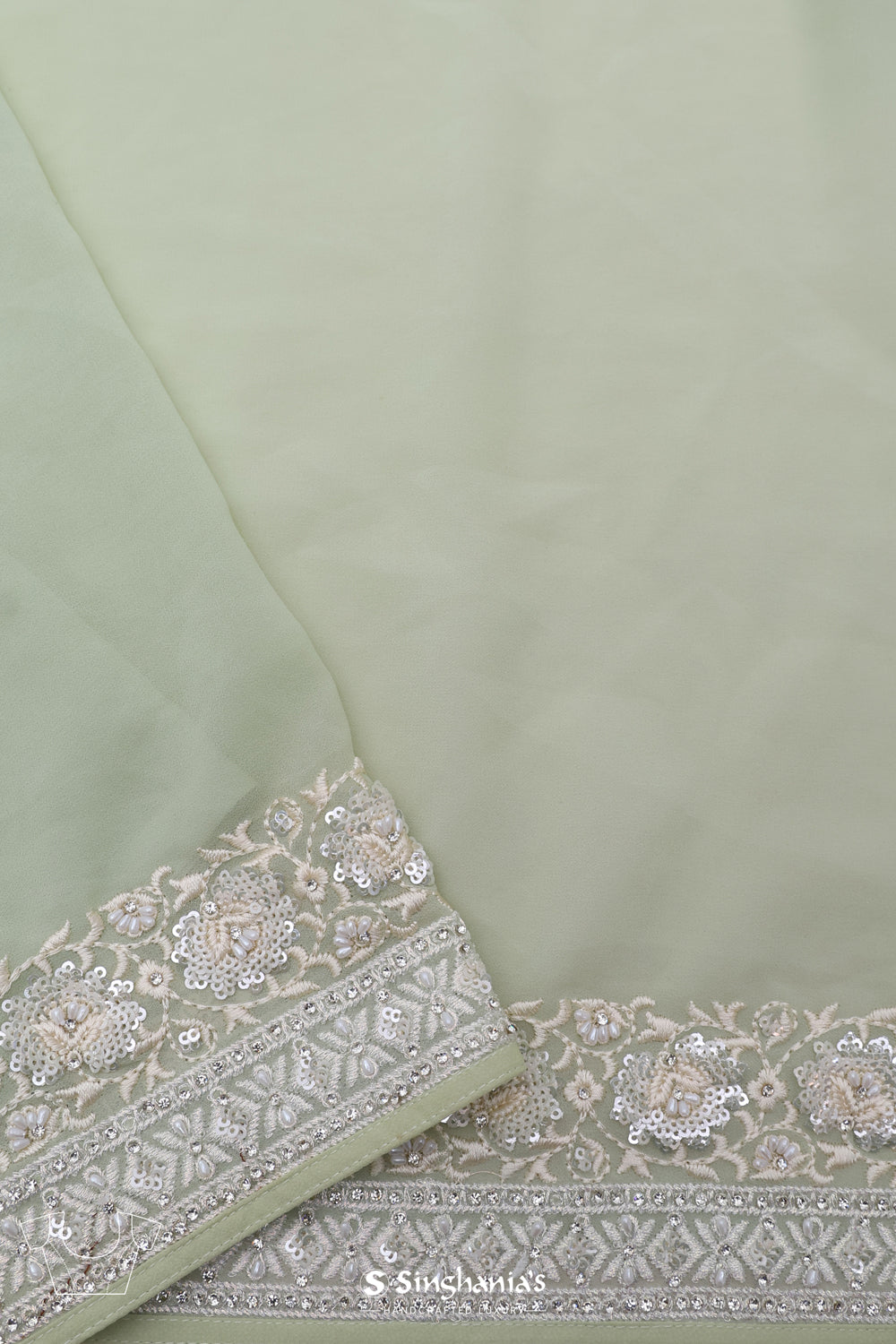 Tea Green Handcrafted Georgette Saree