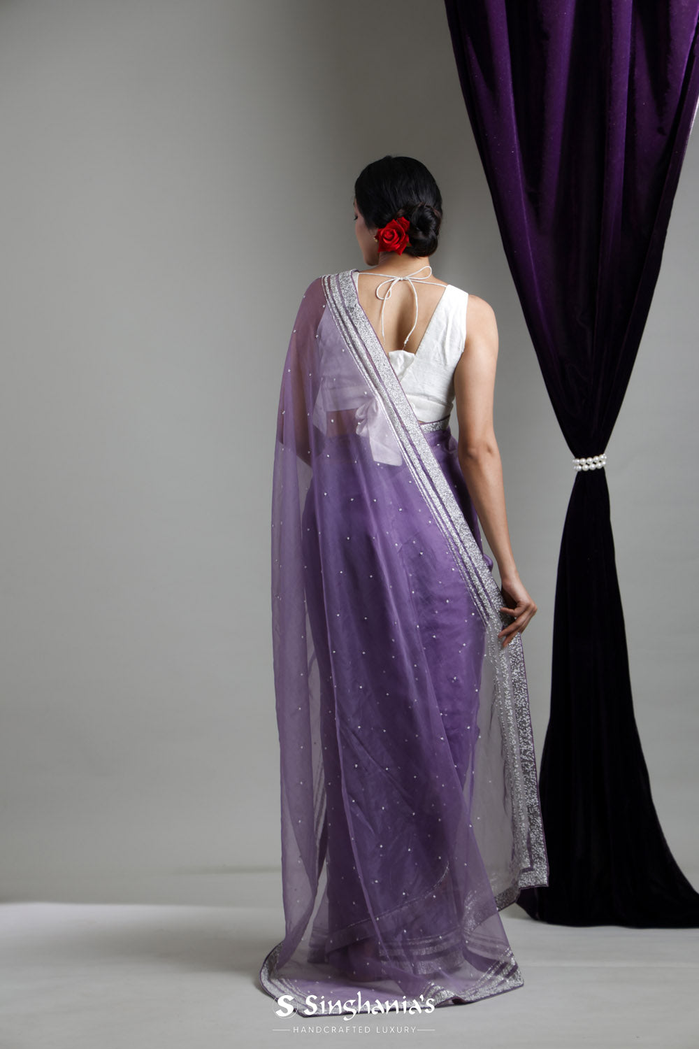 Heather Purple Handcrafted Organza Saree