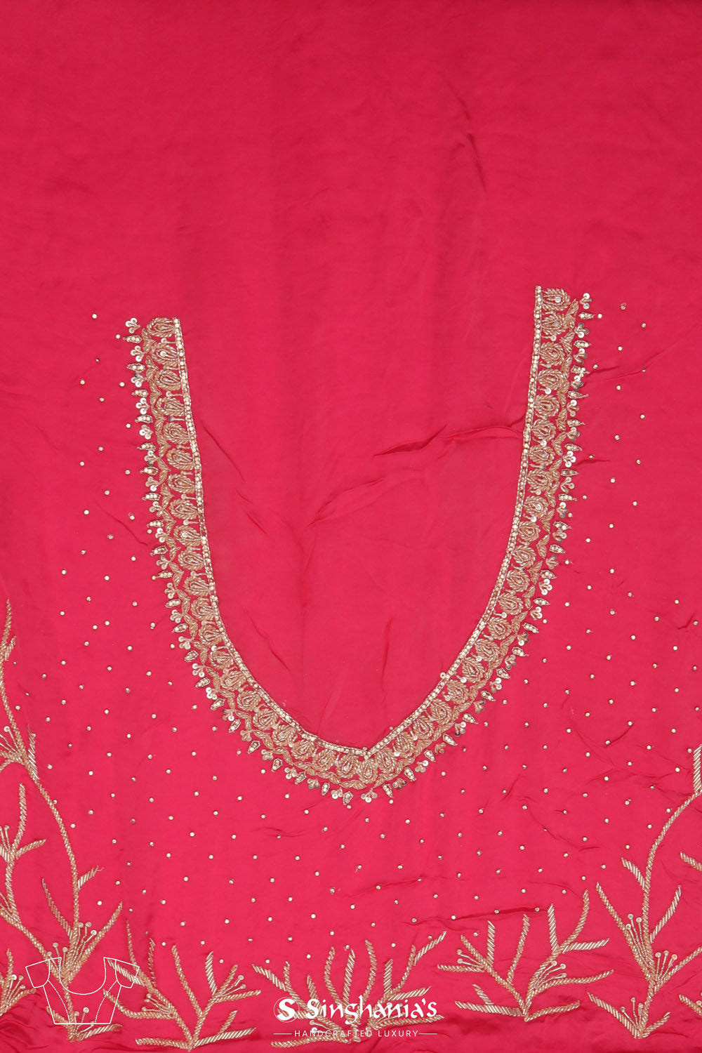 Bright Pink Satin Saree With Hand Embroidery