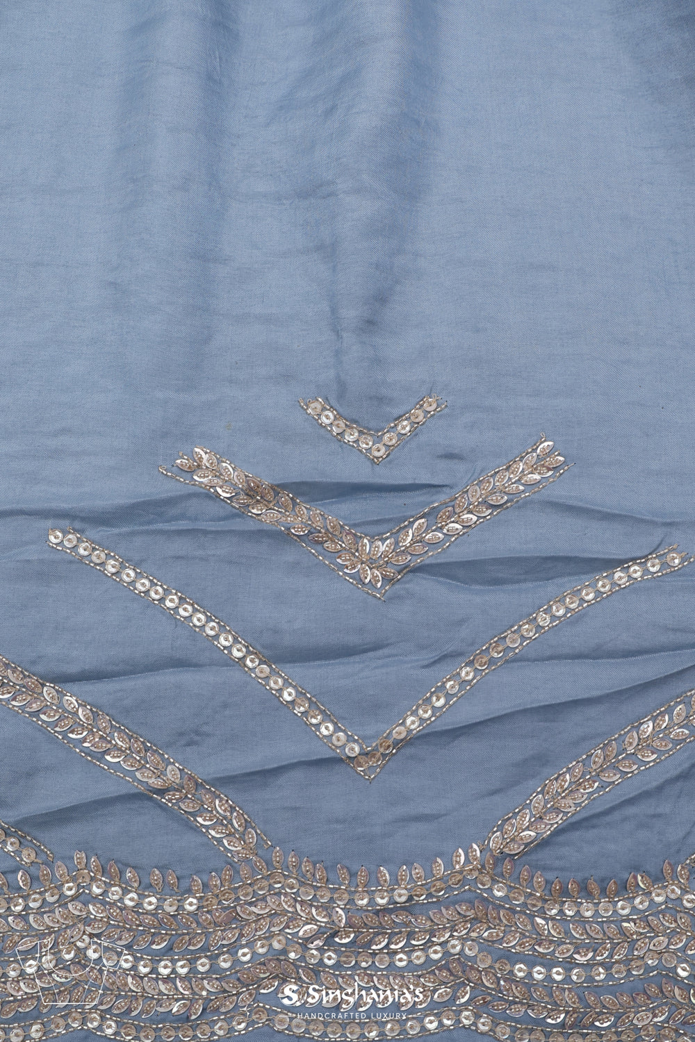 Pastel Blue Handcrafted Organza Saree