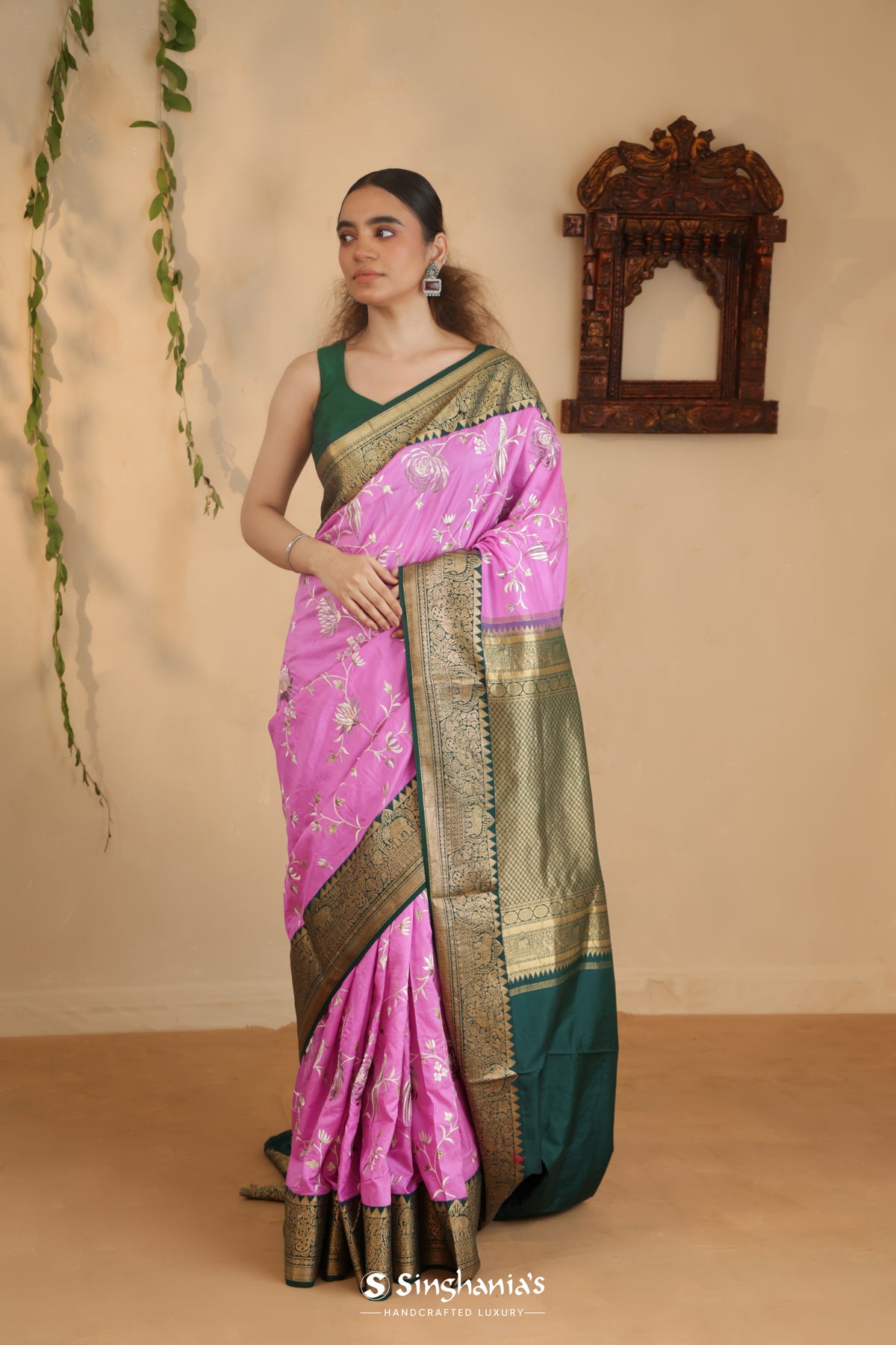 Middle Purple Kanchi Saree With Floral Embroidery