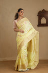 Light Yellow Kanchi Saree With Floral Embroidery