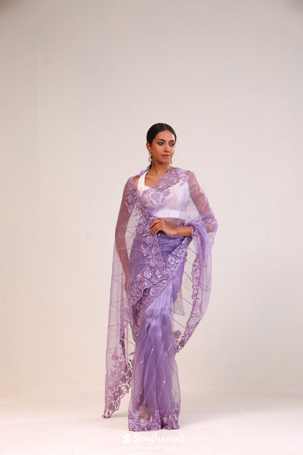 Amethyst Purple Organza Handcrafted Saree