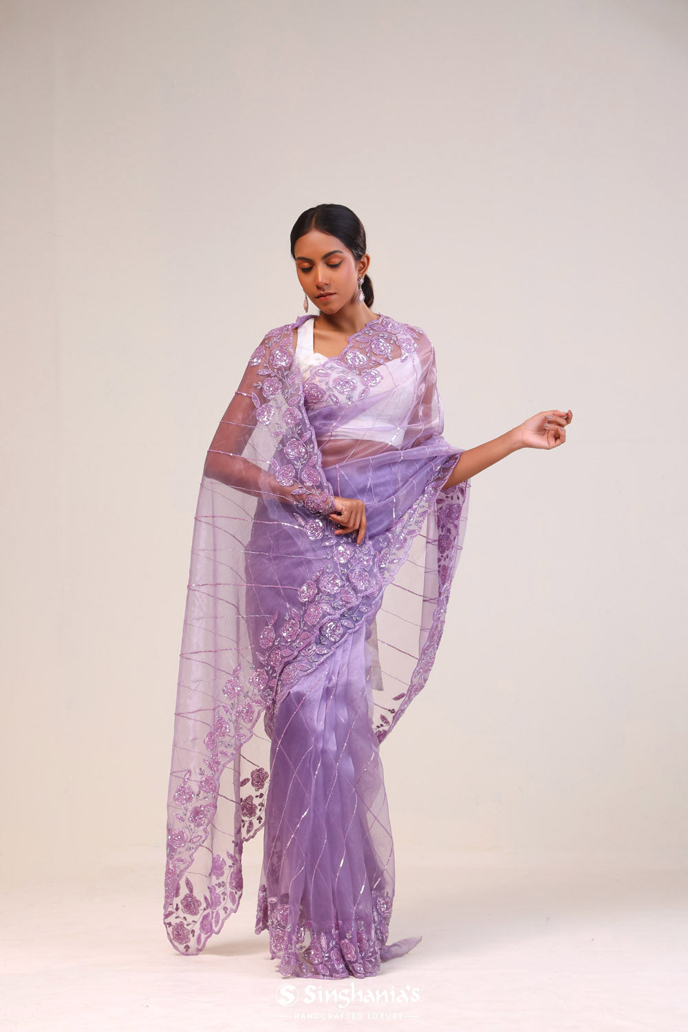 Amethyst Purple Organza Handcrafted Saree