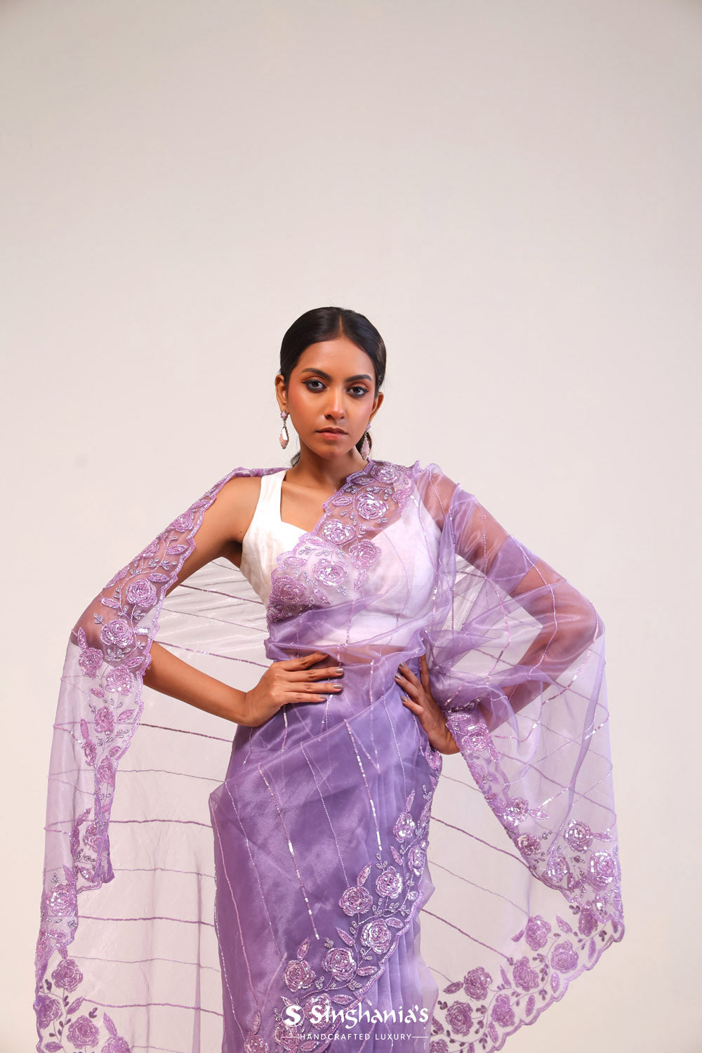 Amethyst Purple Organza Handcrafted Saree