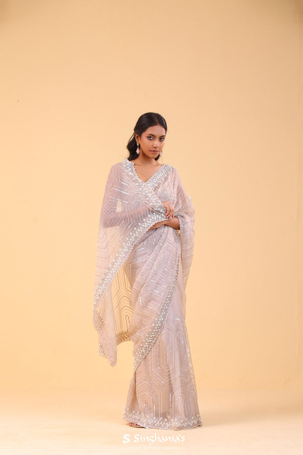 Soft Lilac Organza Handcrafted Saree