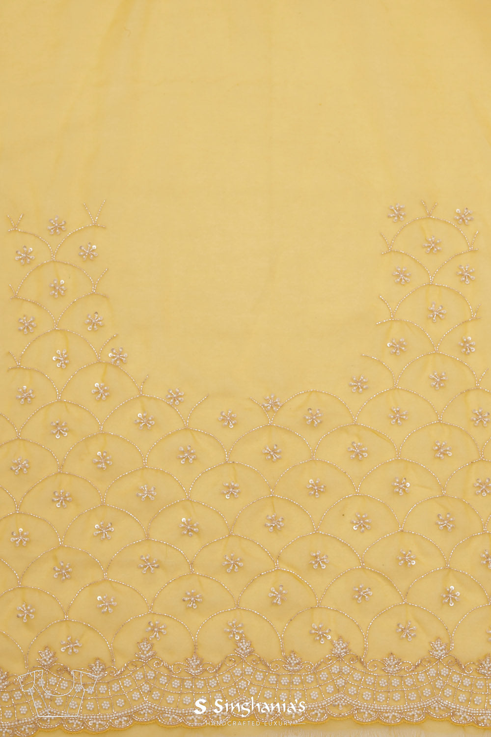 Citrine Yellow Organza Saree With Hand Embroidery