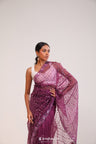 Tyrian Purple Organza Handcrafted Saree