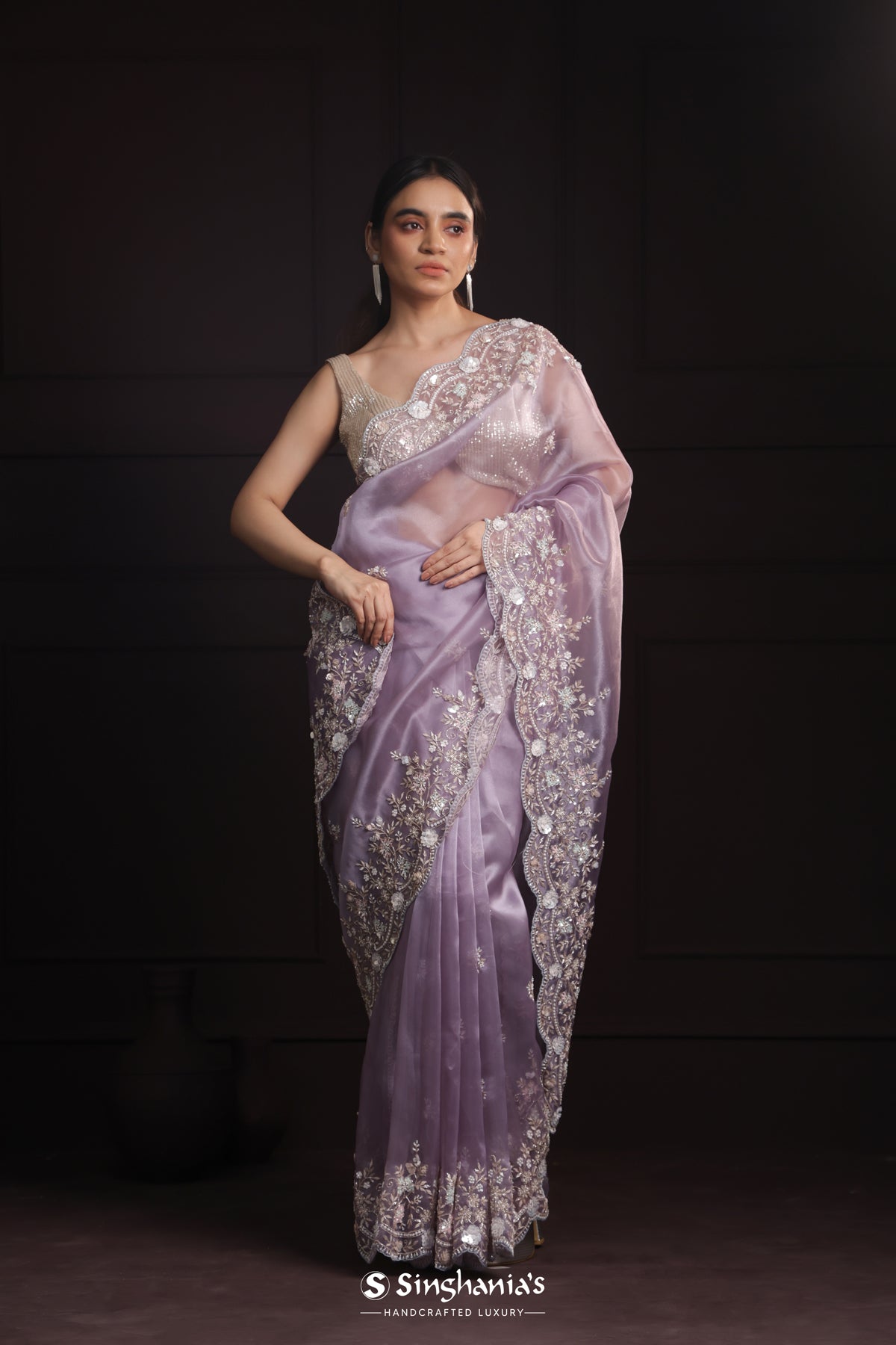 Heather Purple Designer Tissue Organza Saree