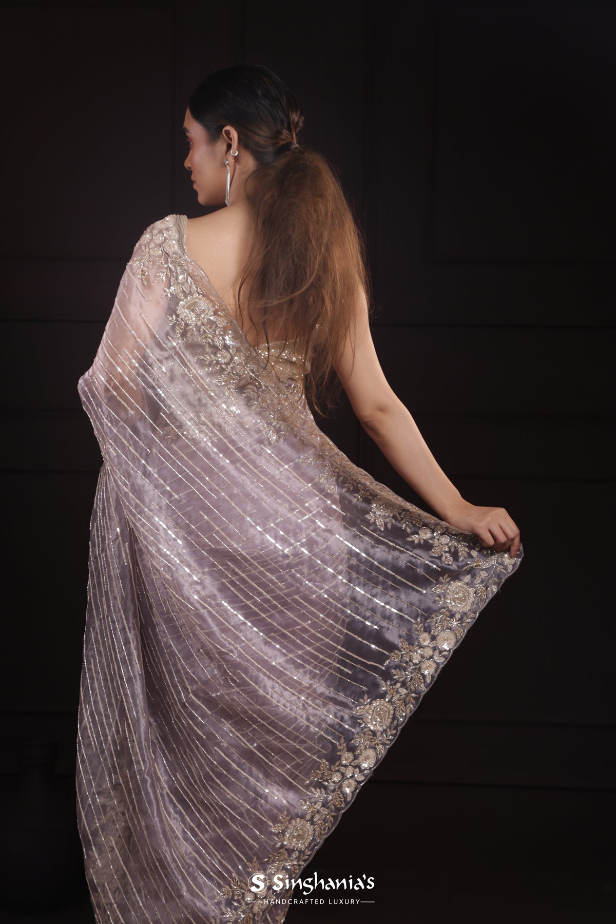 Pale Purple Designer Tissue Organza Saree With Embroidery