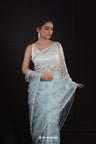 Pastel Sky Blue Handcrafted Organza Saree