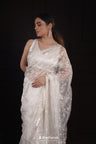 Milk White Tissue Organza Saree With Hand Embroidery