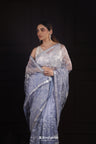 Grayish Blue Tissue Organza Saree With Hand Embroidery