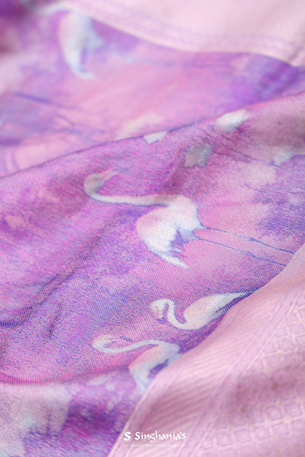 Pastel Purple Banarasi Silk Saree With Floral-Stork