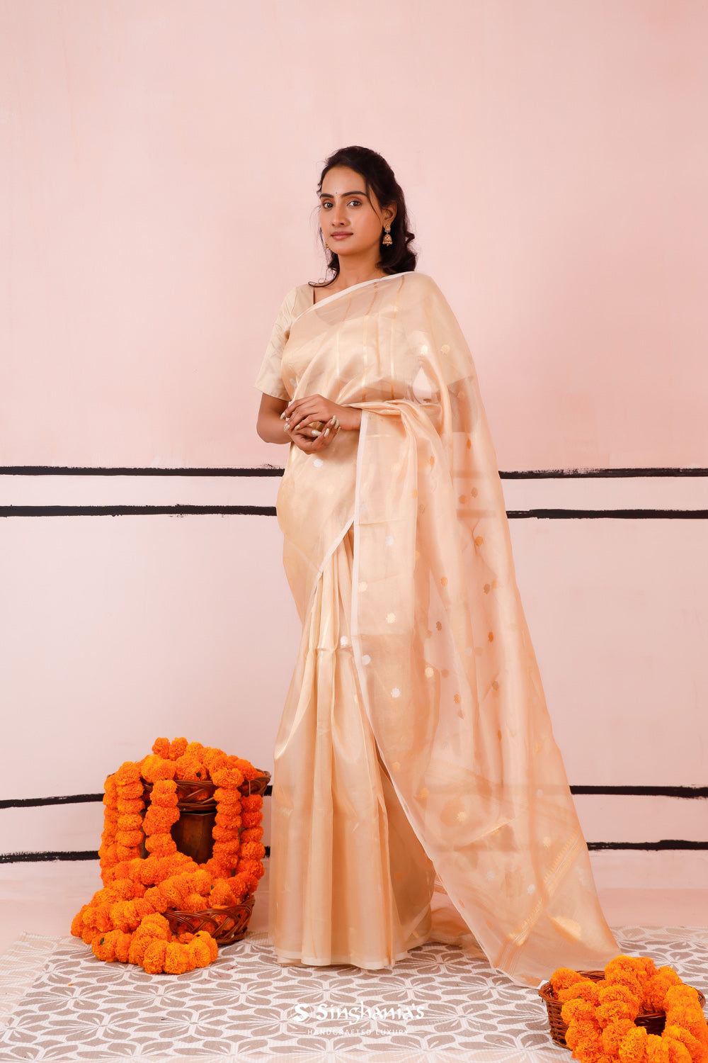 Pink Gold Tissue Banarasi Silk Saree With Zari Weaving