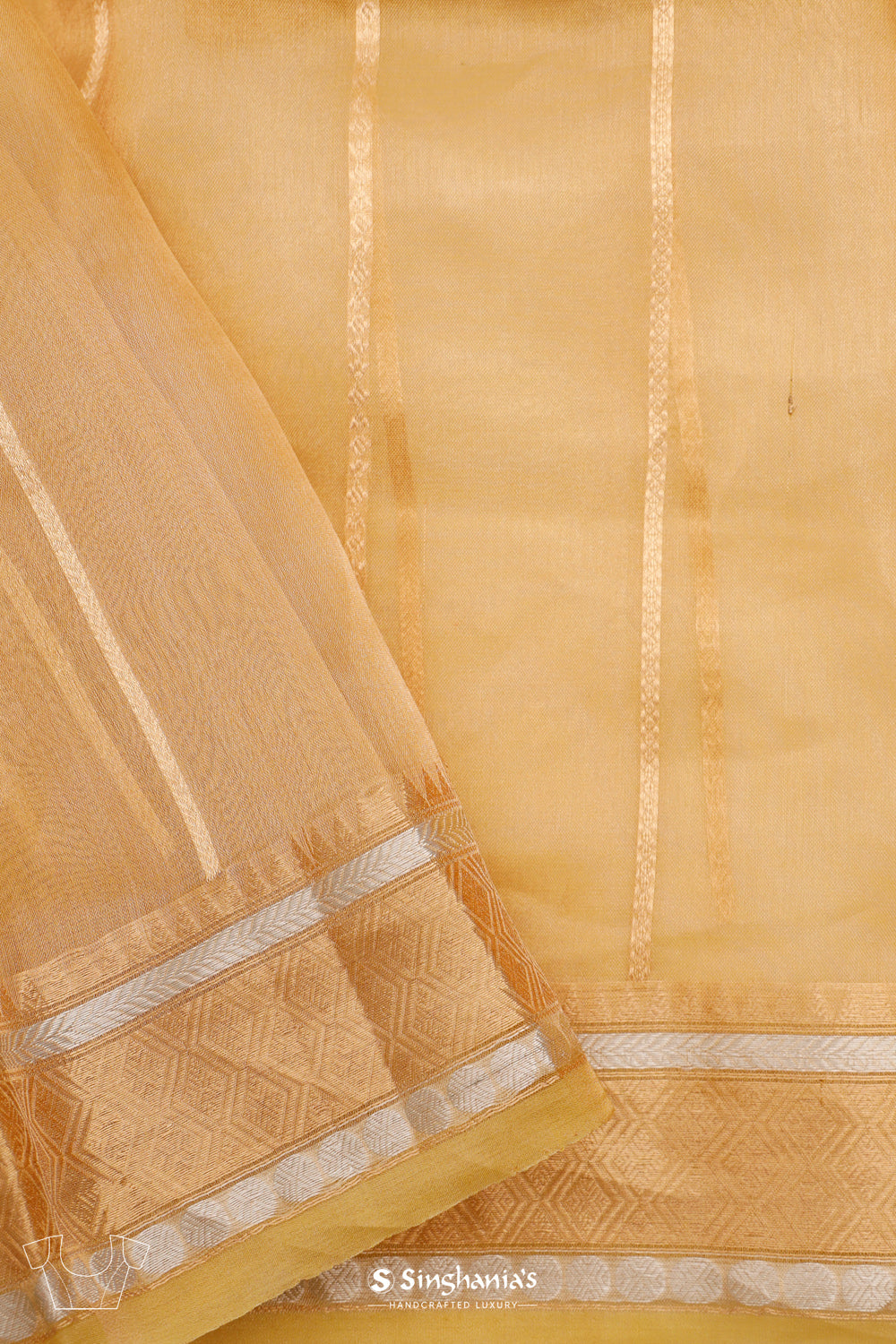 Pastel Gold Tissue Banarasi Saree With Zari Buttis