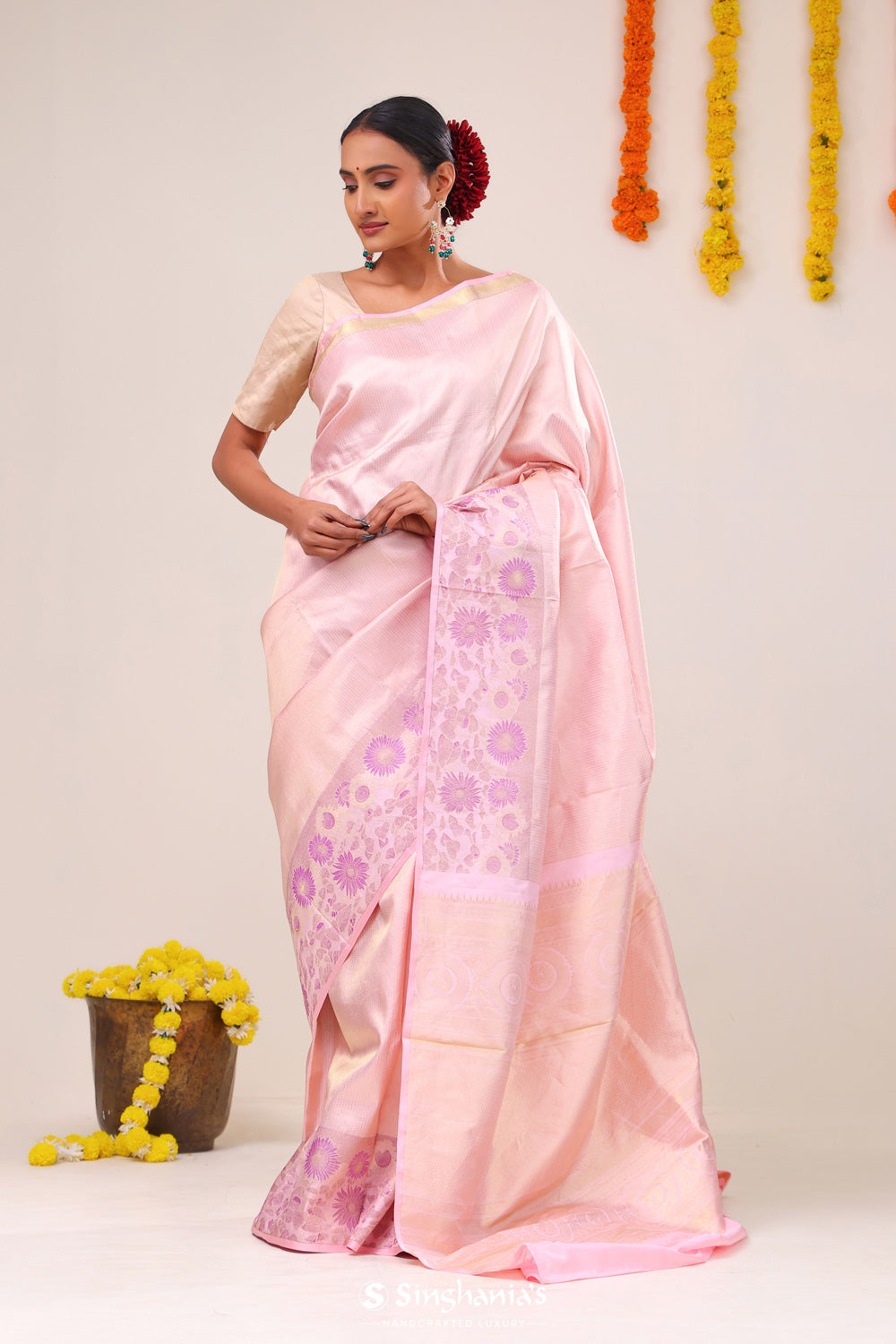 Pale Pink Kanjivaram Silk Saree