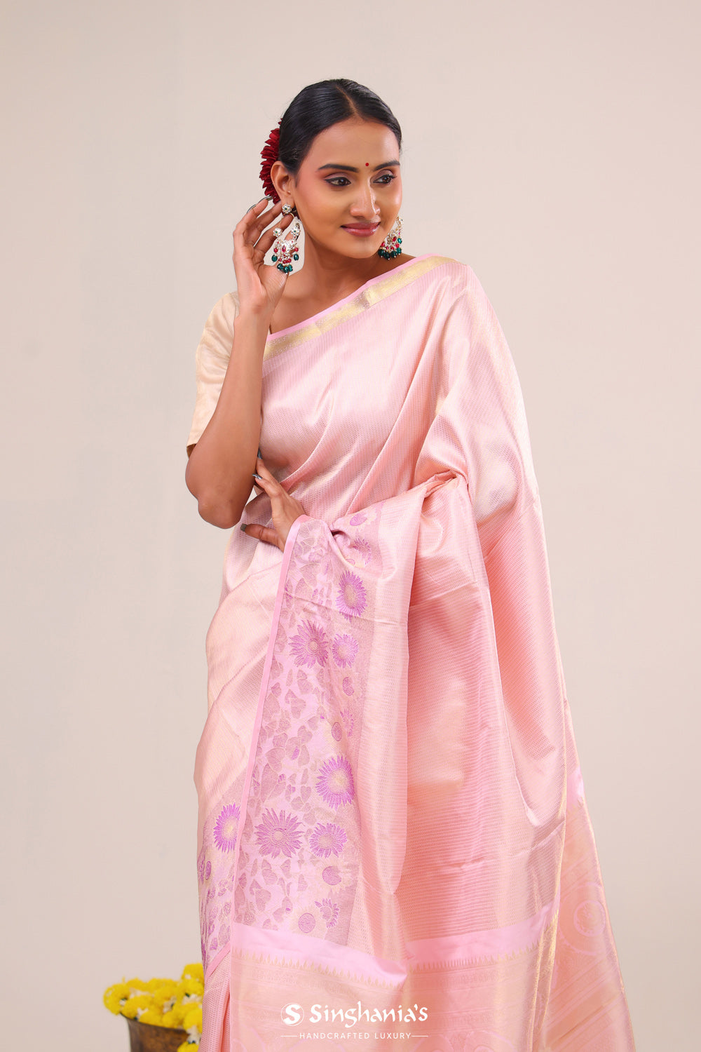 Pale Pink Kanjivaram Silk Saree