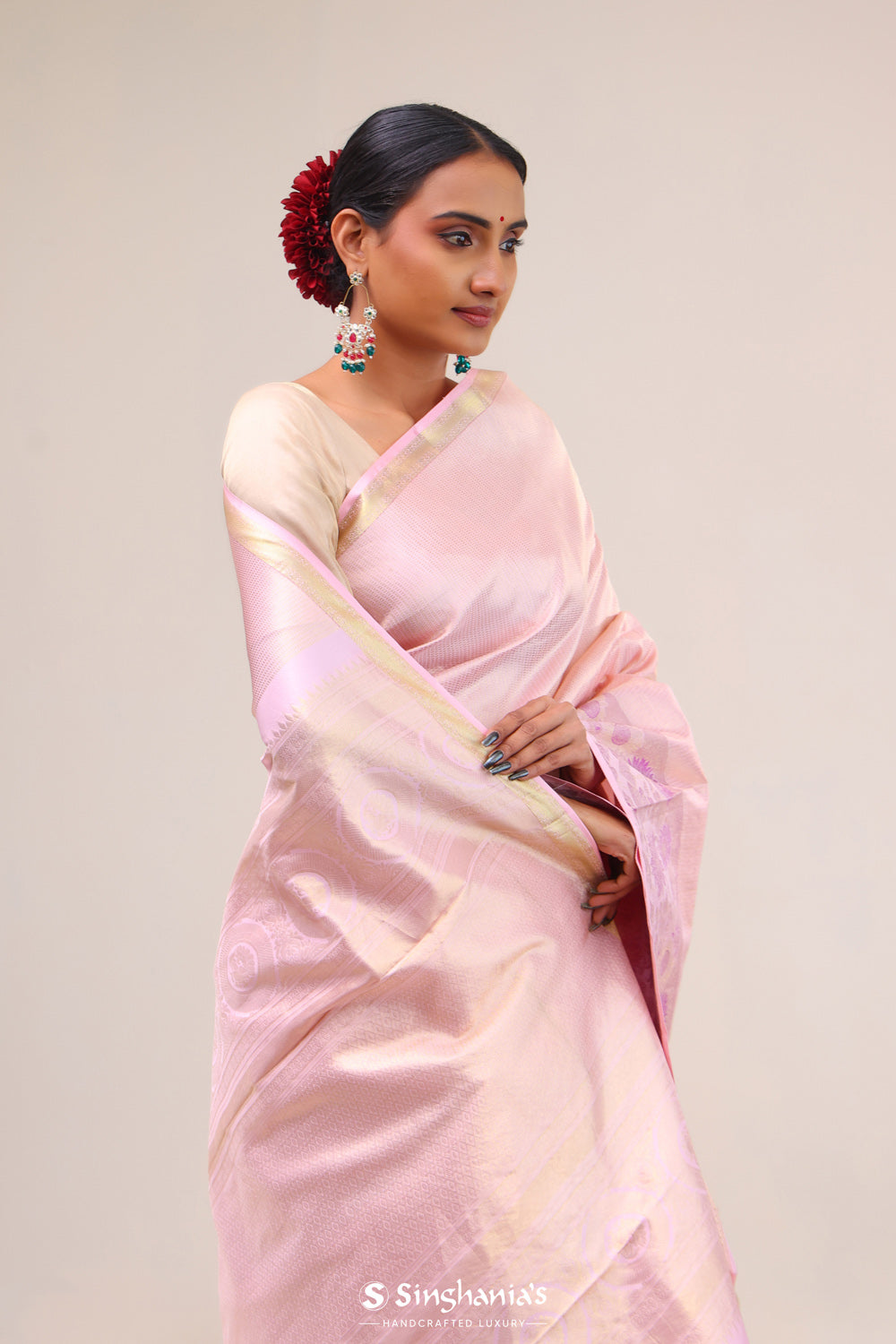 Pale Pink Kanjivaram Silk Saree